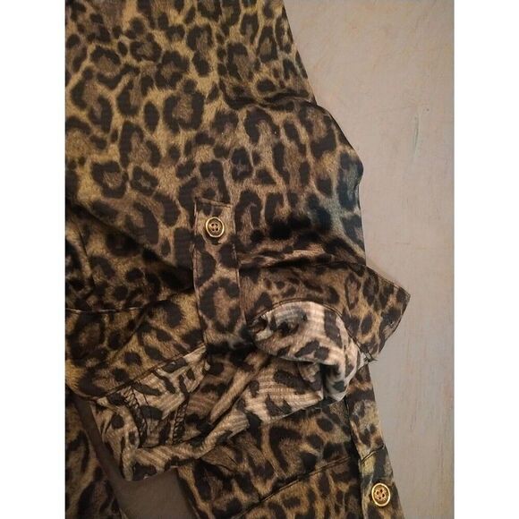 Michael Kors Leopard Button-down Collared dress green medium business Classic - Picture 11 of 11